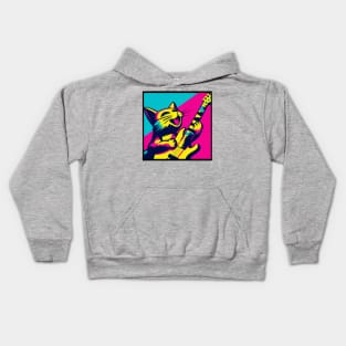 Pop Art Cat Playing Guitar Kids Hoodie